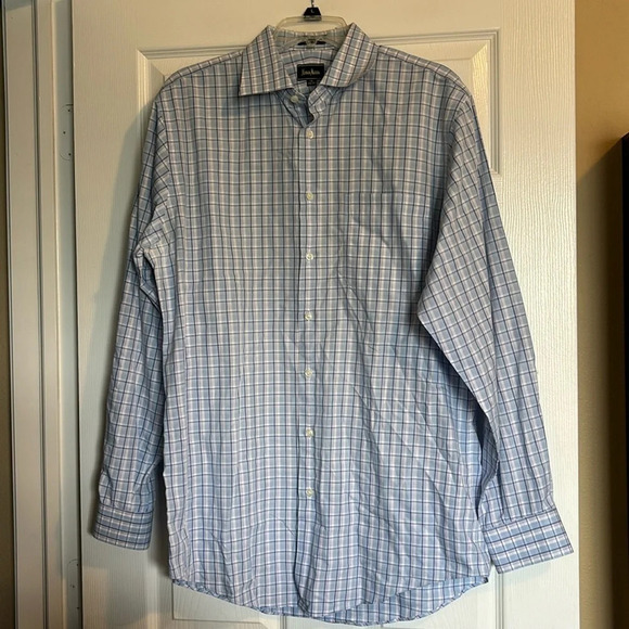 Neiman Marcus men’s blue plaid long sleeve button down shirt size 16 - Picture 1 of 8